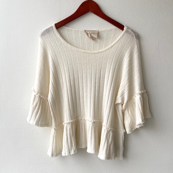 Anthropologie Moon River Ivory Knit Peplum Top - SOLD - Picture 4 of 8